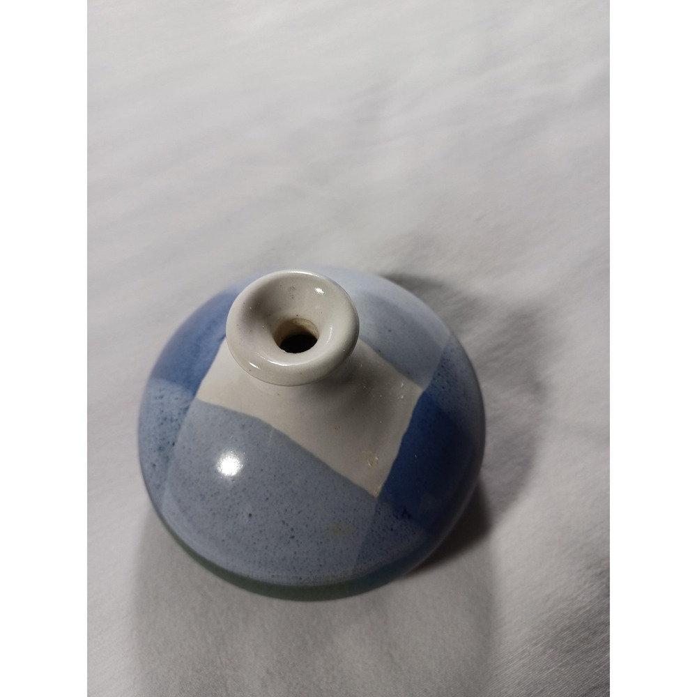 Vintage Jill Becquet Studio Pottery Bud Vase Blue White Signed 1998 Art Ceramic - Picture 3 of 4